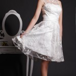 Amllis - A-line Knee Length Lace Dress with Pearls Embellishment
