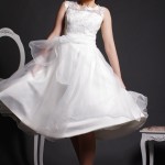 Lola - Lace Bodice, Organza Layered Ball Gown Skirt in Tea Length