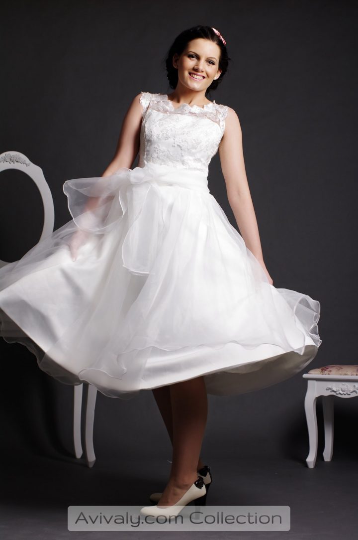 Lola - Lace Bodice, Organza Layered Ball Gown Skirt in Tea Length