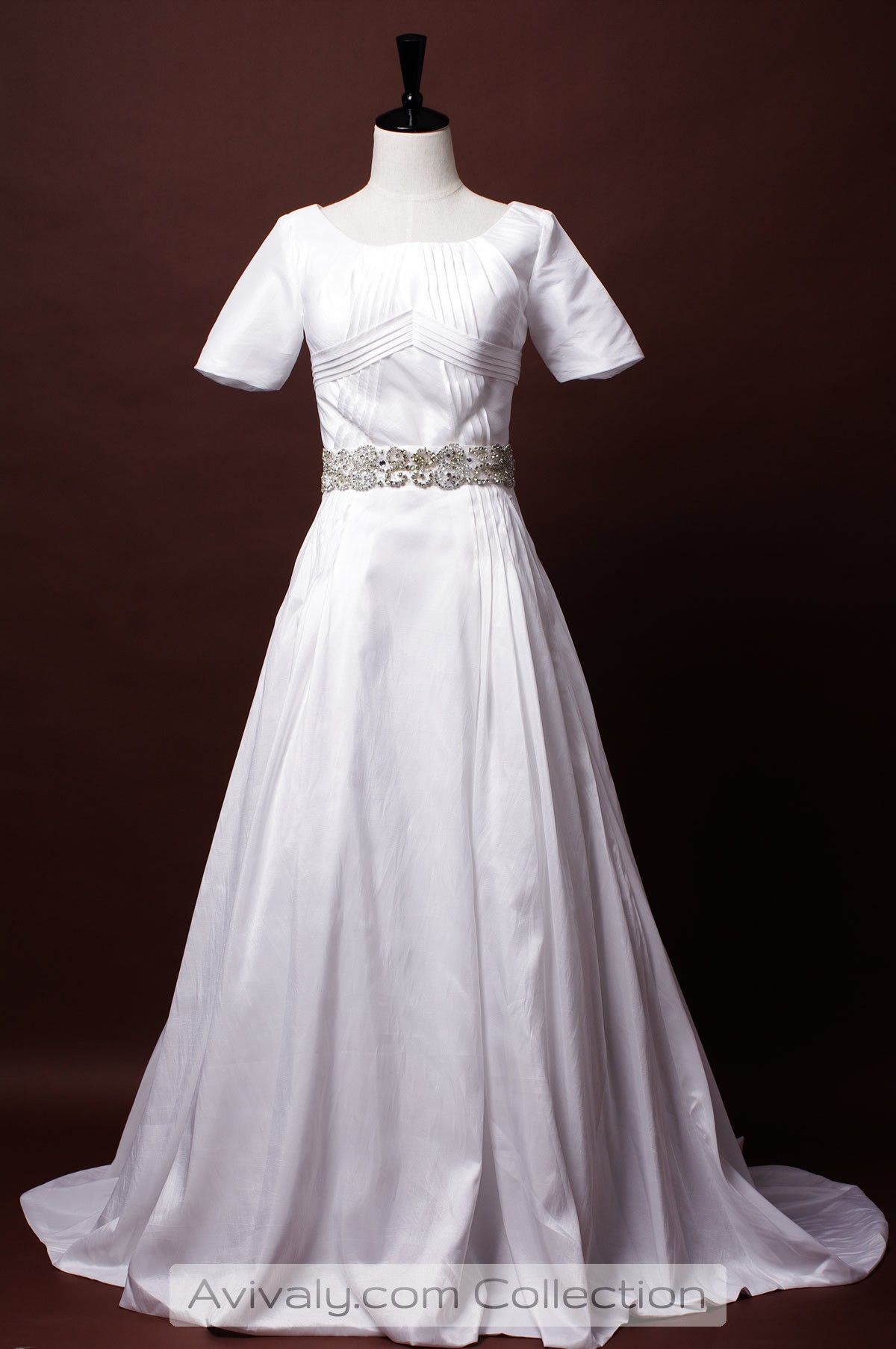 Modest Short Sleeves Taffeta Bridal Dress
