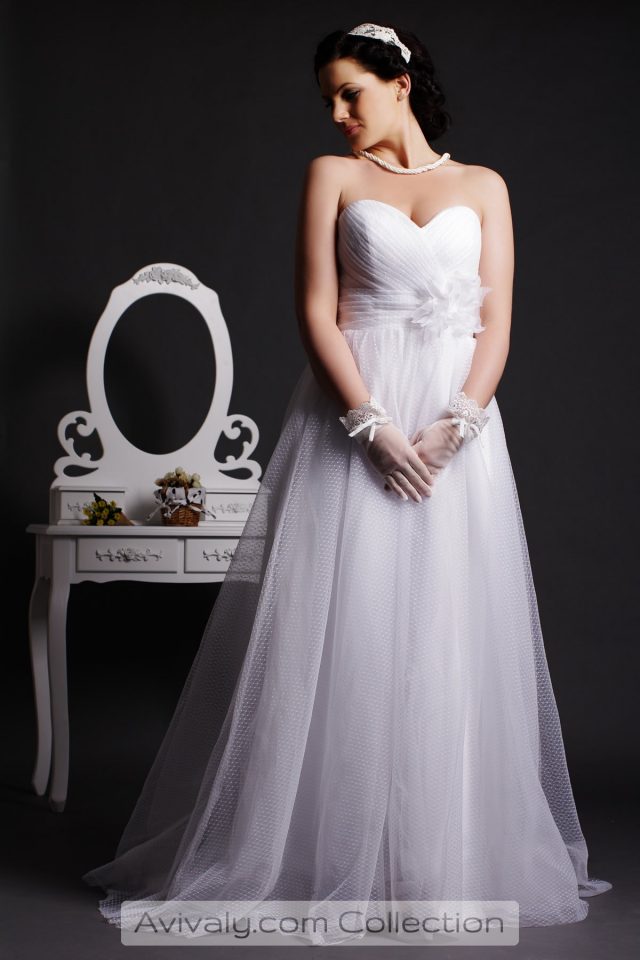 Nicola - Dotted Tulle Wedding Dress with Sweetheart, Empire Waist & Pleated Skirt