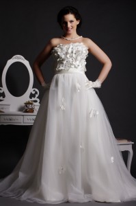 Petal - Strapless Sweetheart Floor Length Tulle Gown with Flowers