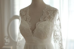 Sheer Bodice with Deep, Scalloped V-neck