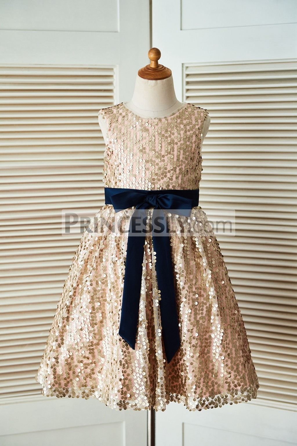 Champagne gold sequin pink lining flower girl dress