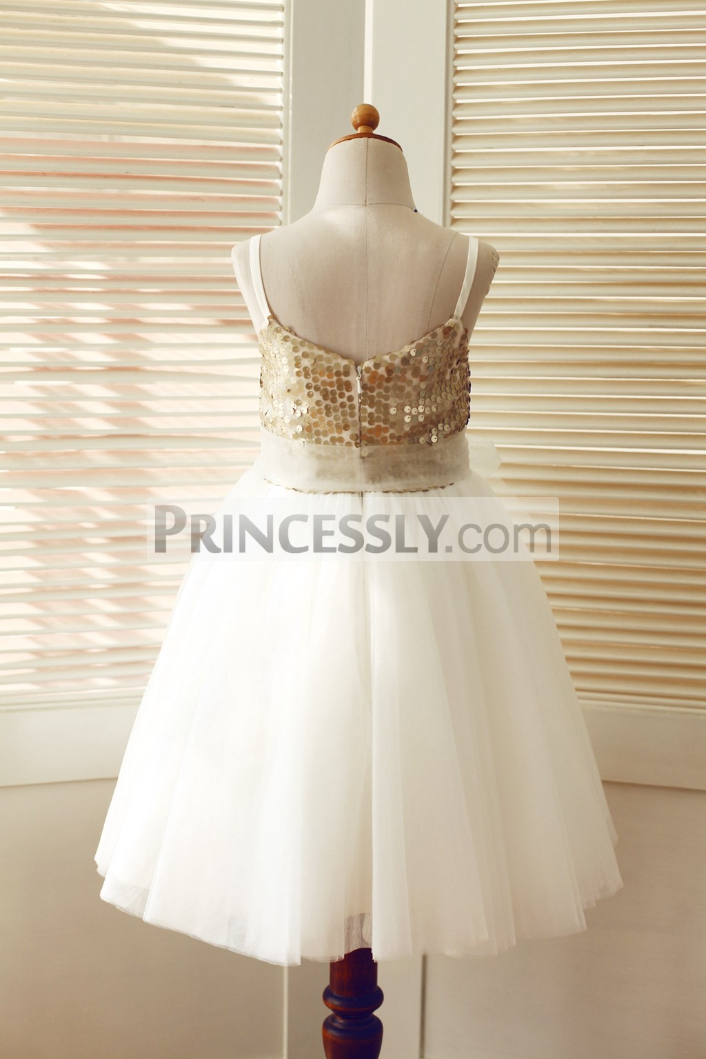 Champagne sequin ivory tulle wedding baby girl dress