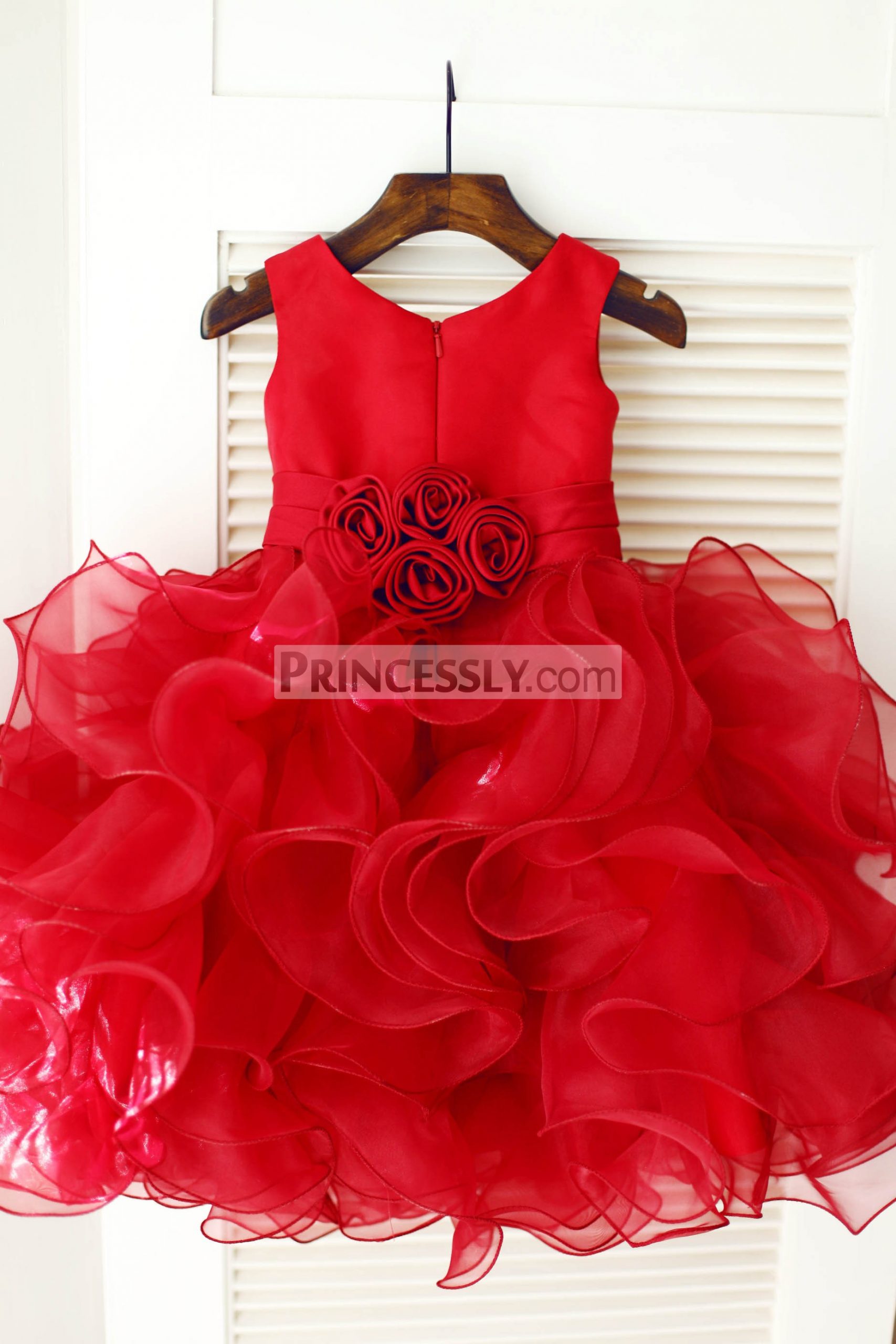 Red Satin Ruffles Organza Ball Gown Flower Girl Dress – Avivaly
