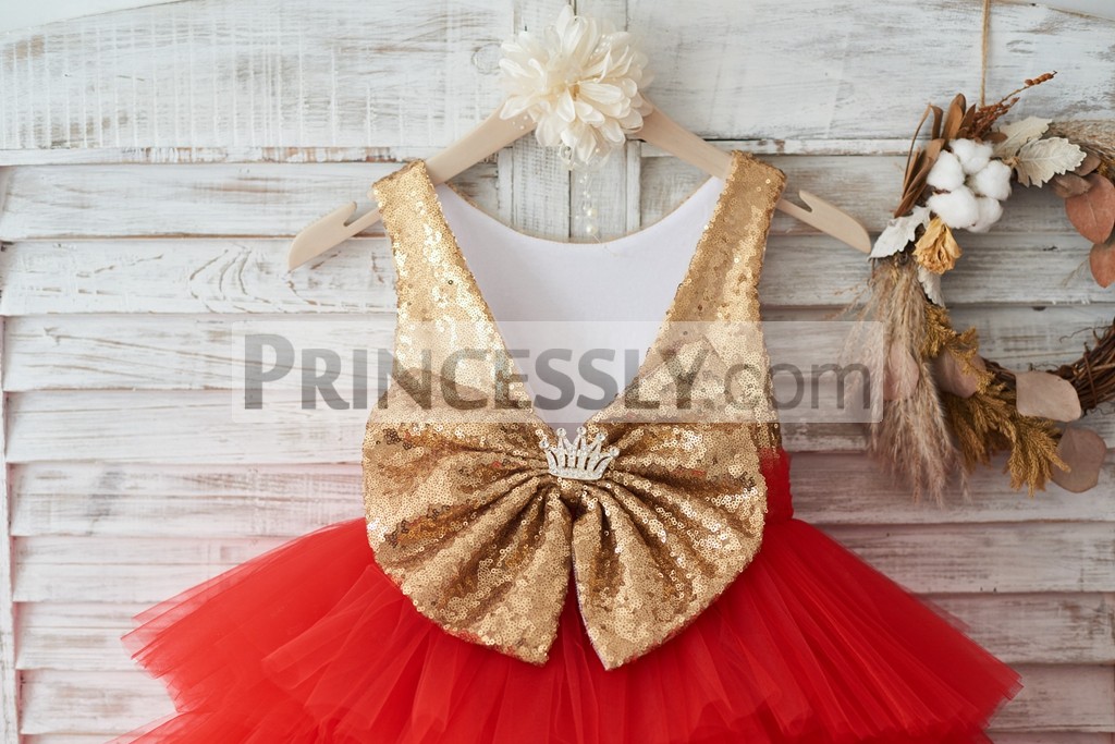 Deep V neck back with premade bow and crystals crown