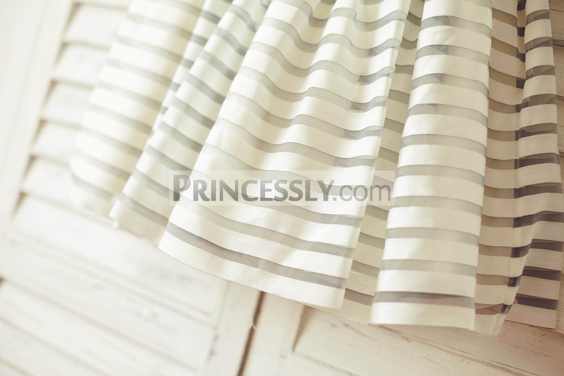 Ivory gray stripes organza princess puffy skirt
