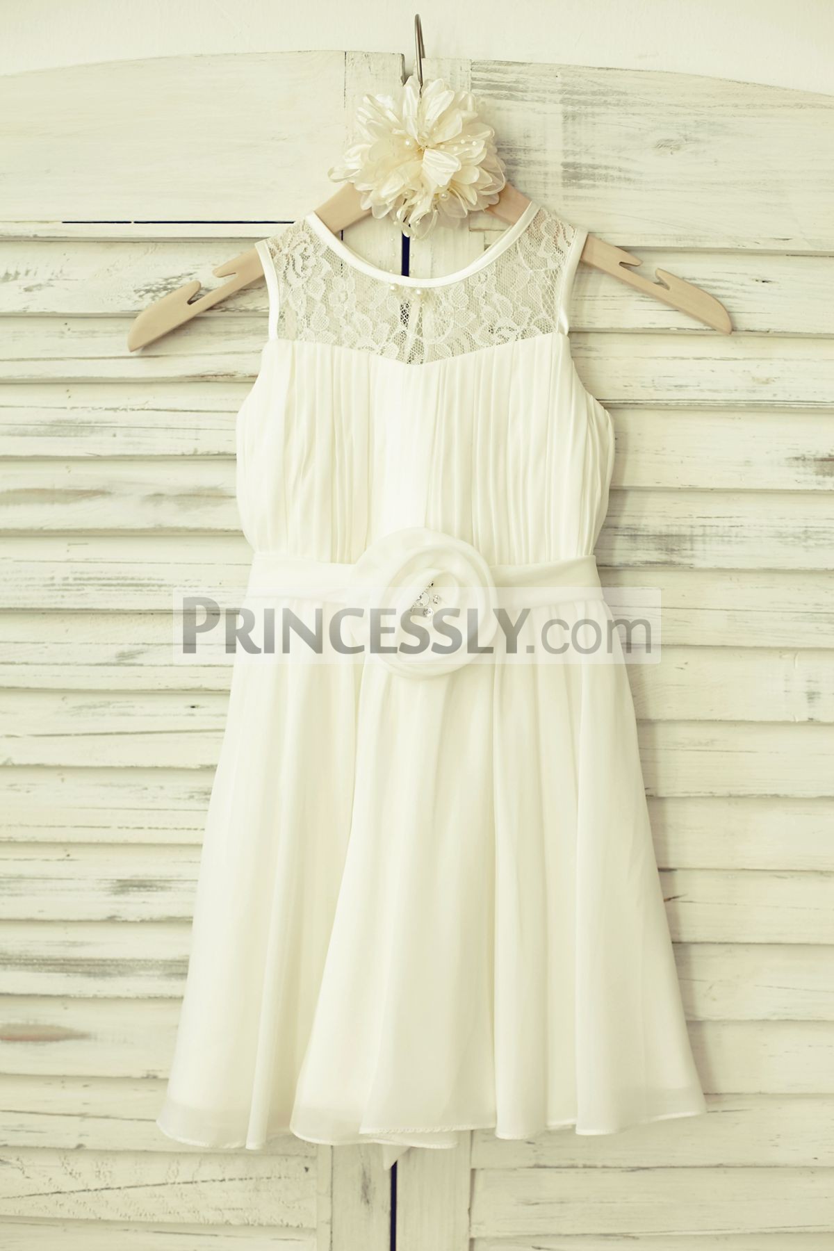 Sheer lace ivory chiffon wedding baby girl dress