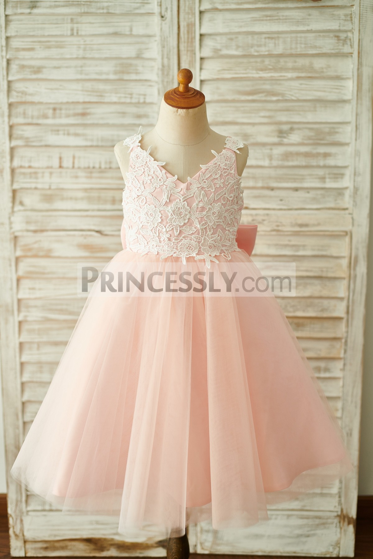 Ivory Lace Pink Tulle Flower Girl Dress