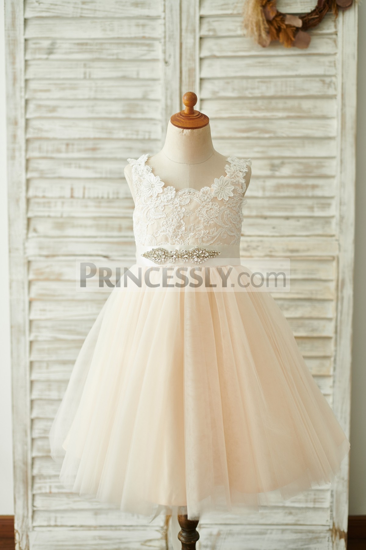 Lace Champagne Tulle Flower Girl Dress