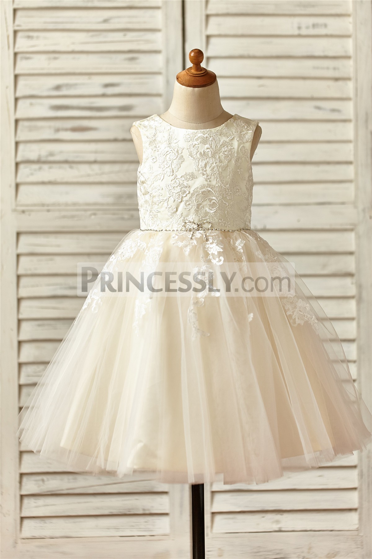 Lace Embroideries Satin Tulle Champagne Flower Girl Dress
