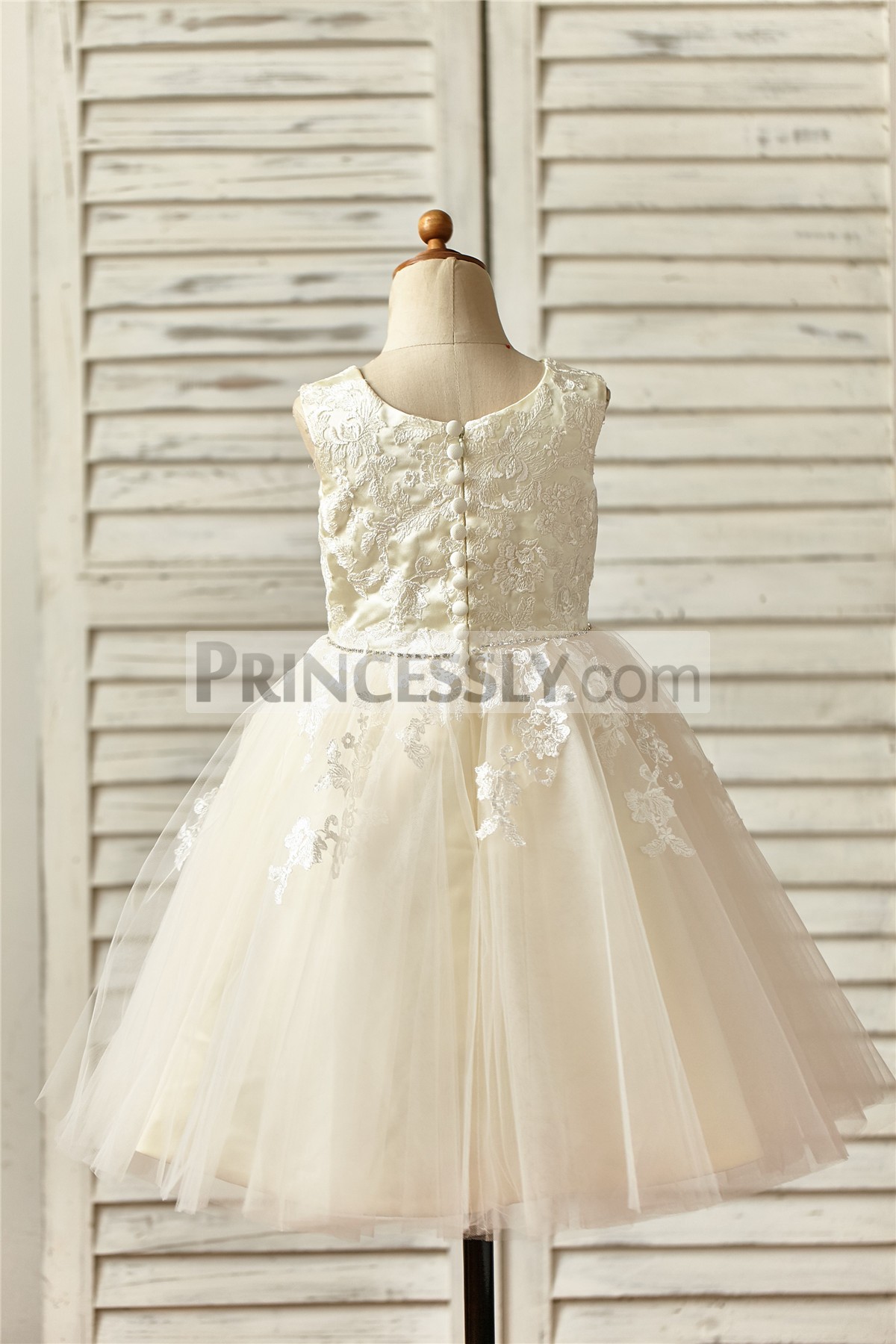 Lace satin tulle princess wedding baby girl dress