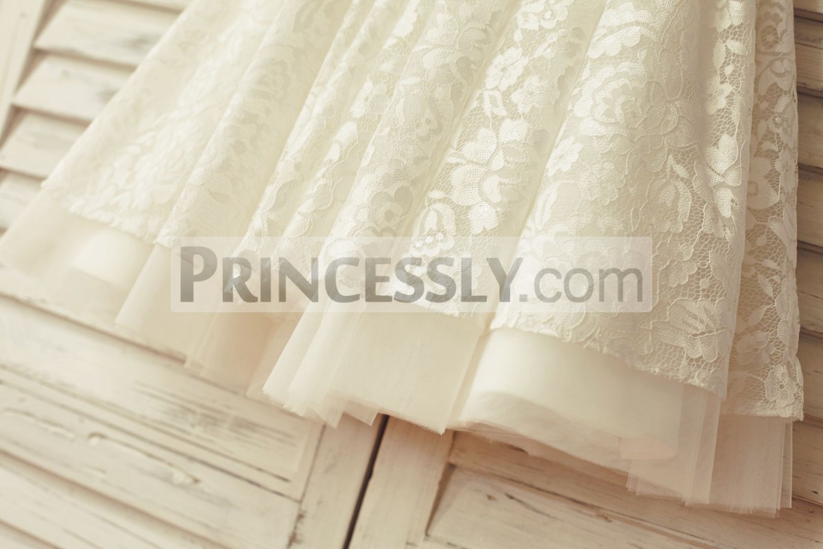 Ivory tulle stick out of lace skirt