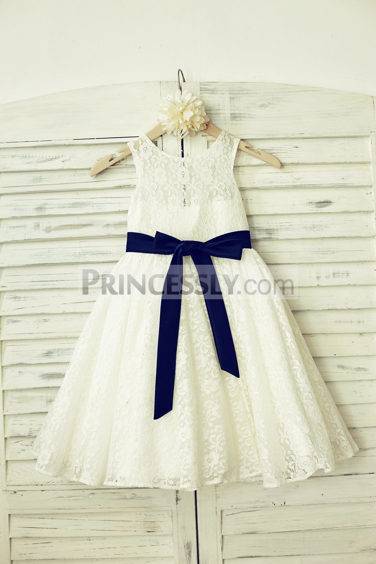 Ivory lace wedding flower girl dress