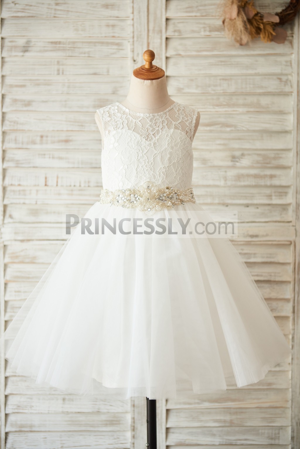 Ivory lace tulle princess flower girl dress