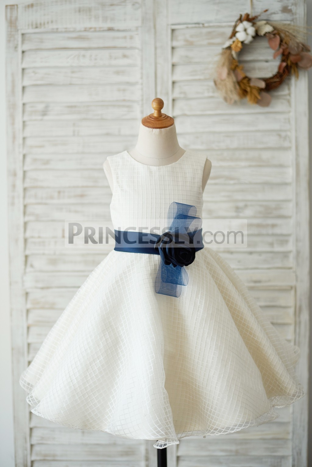 Check pattern ivory tulle wedding baby girl dress