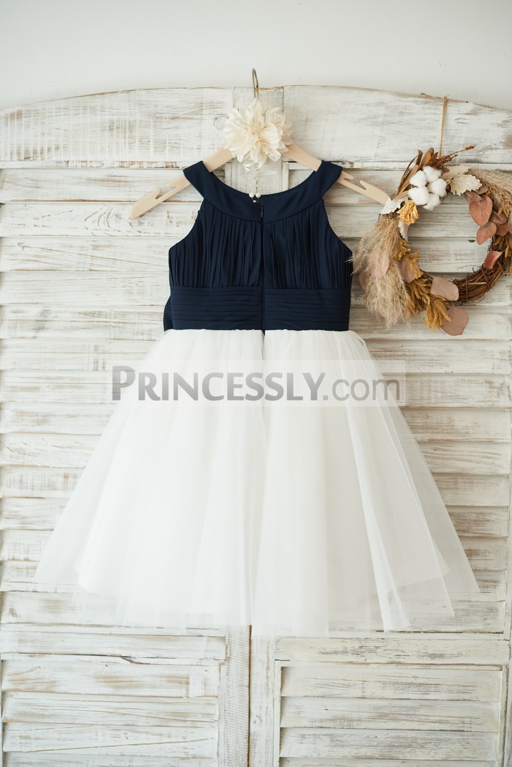 Spaghetti pleats bodice princess tulle wedding baby girl dress