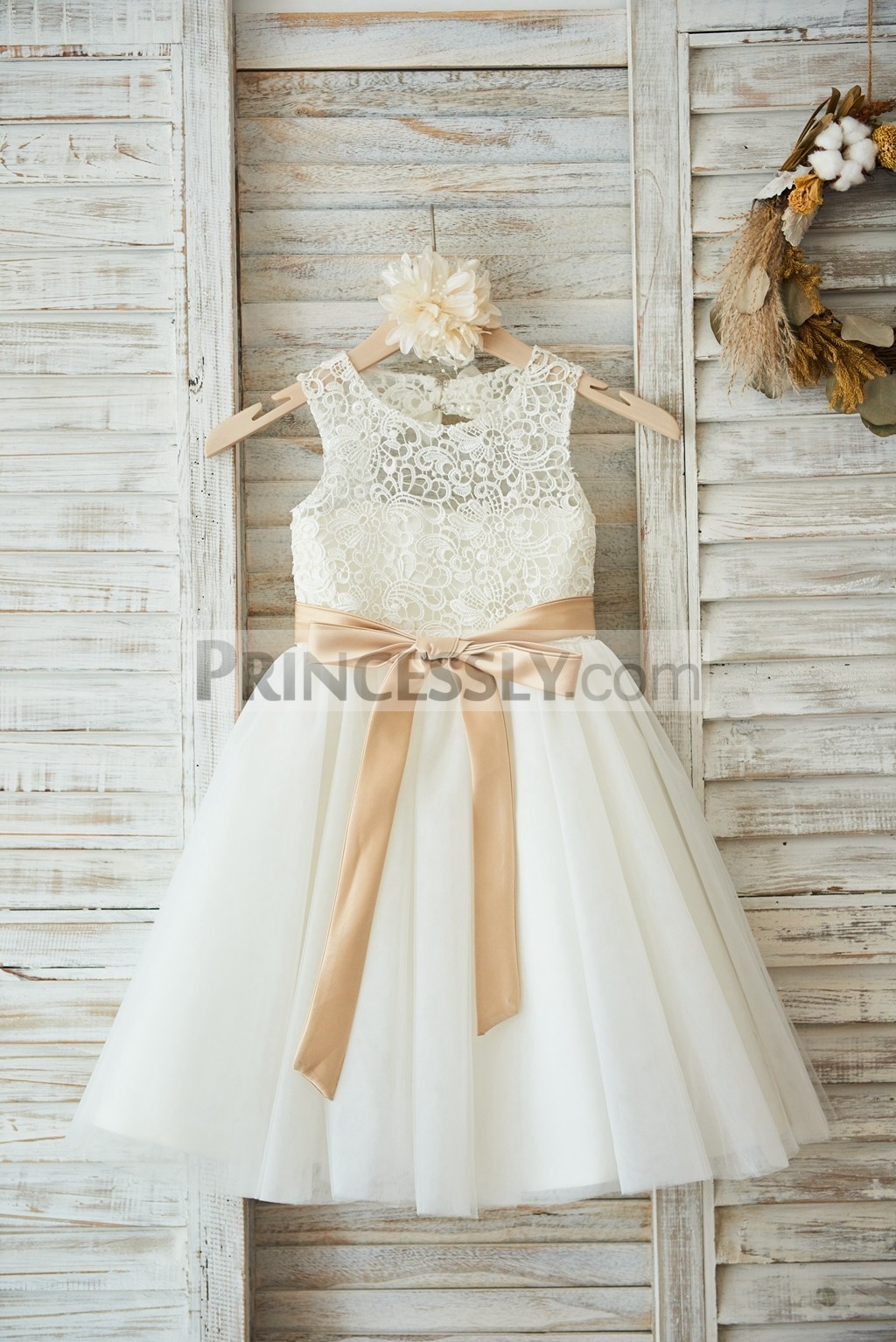 Ivory lace tulle wedding flower girl dress
