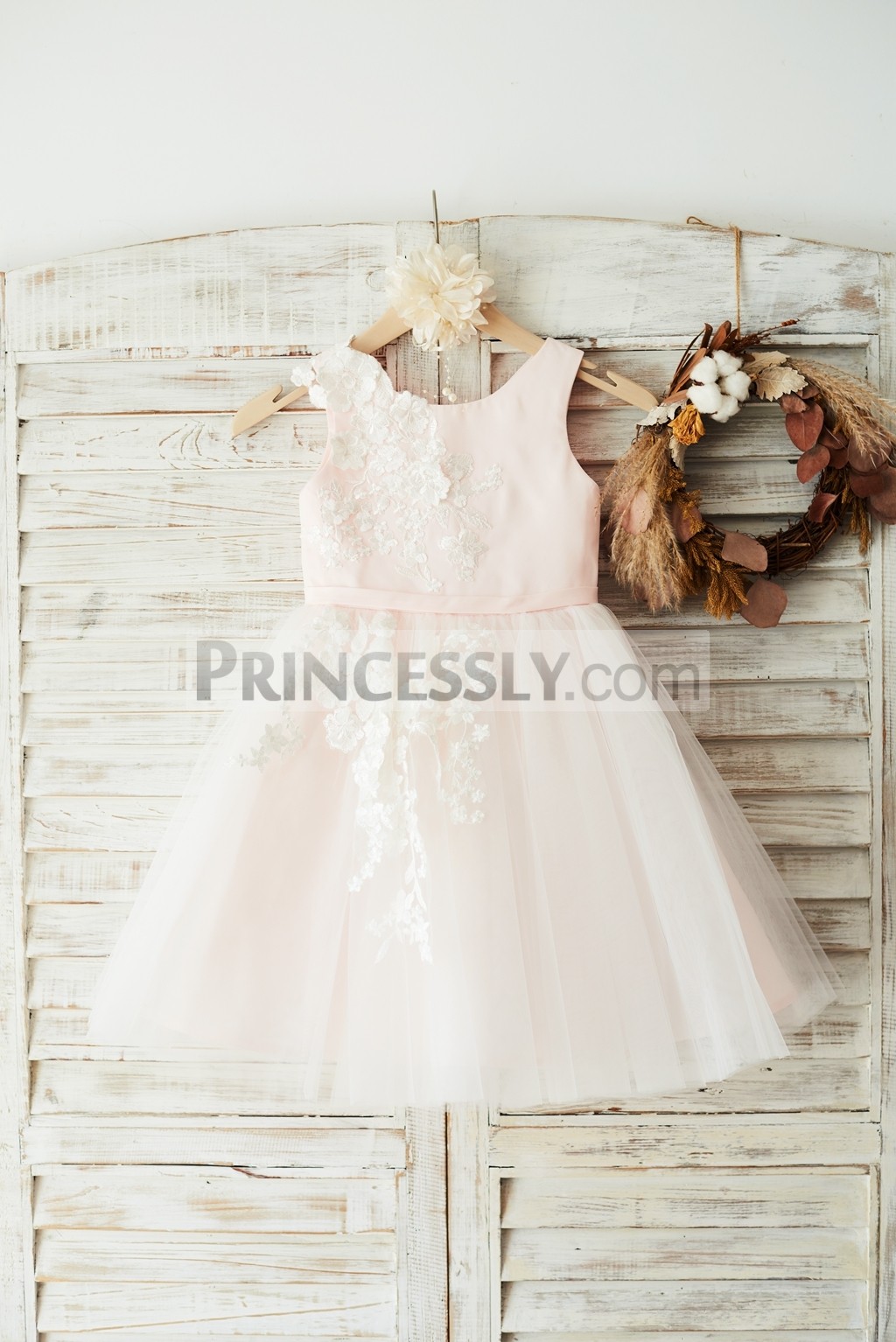 Pink Satin tulle wedding flower girl dress