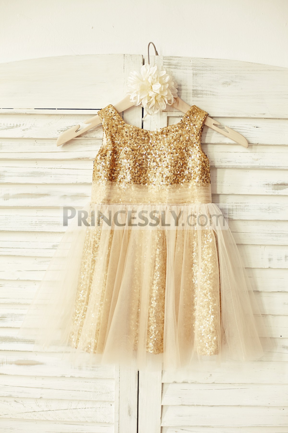 Gold sequins wedding baby girl dress