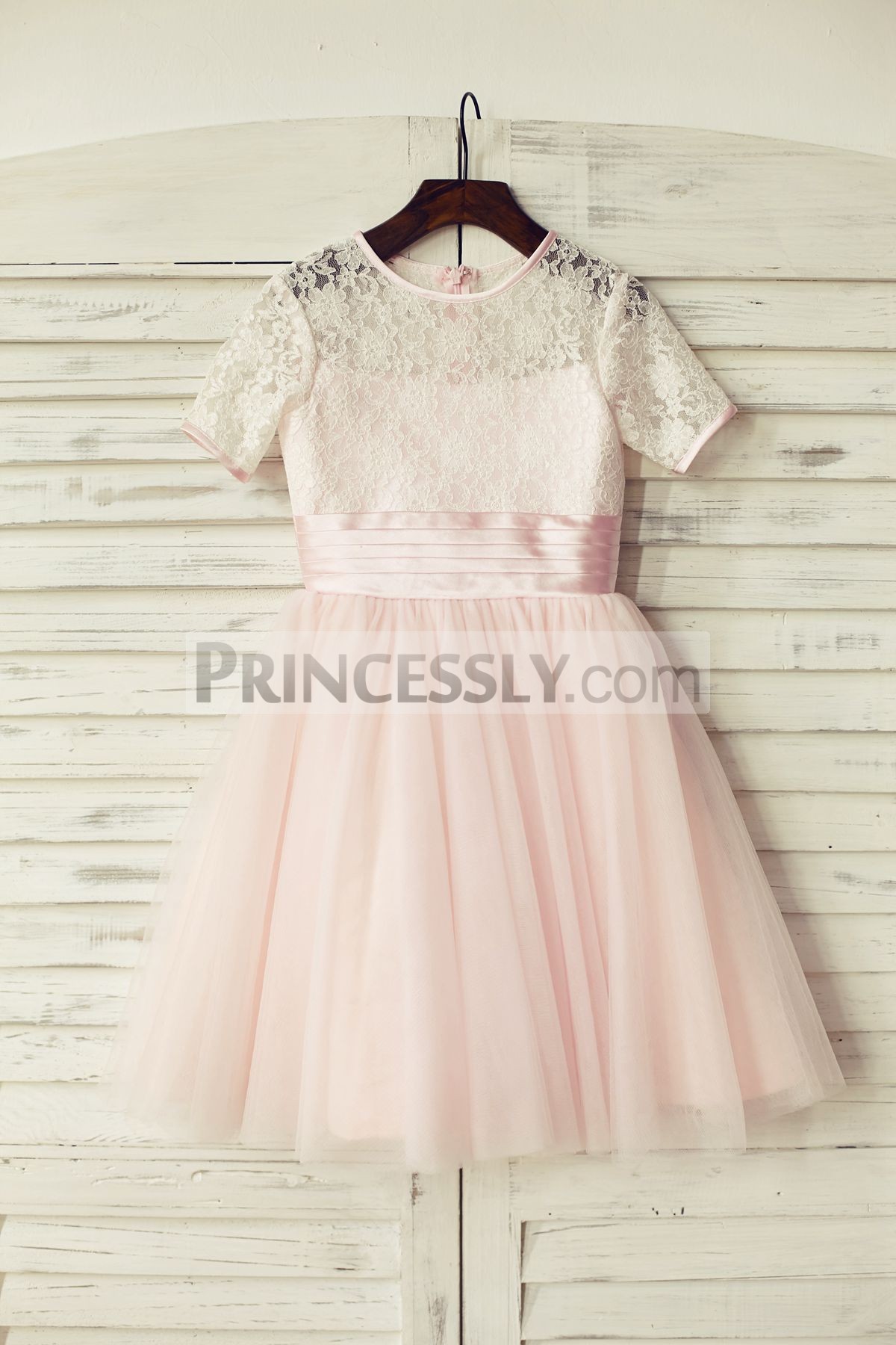 Pink lace tulle flower girl dress