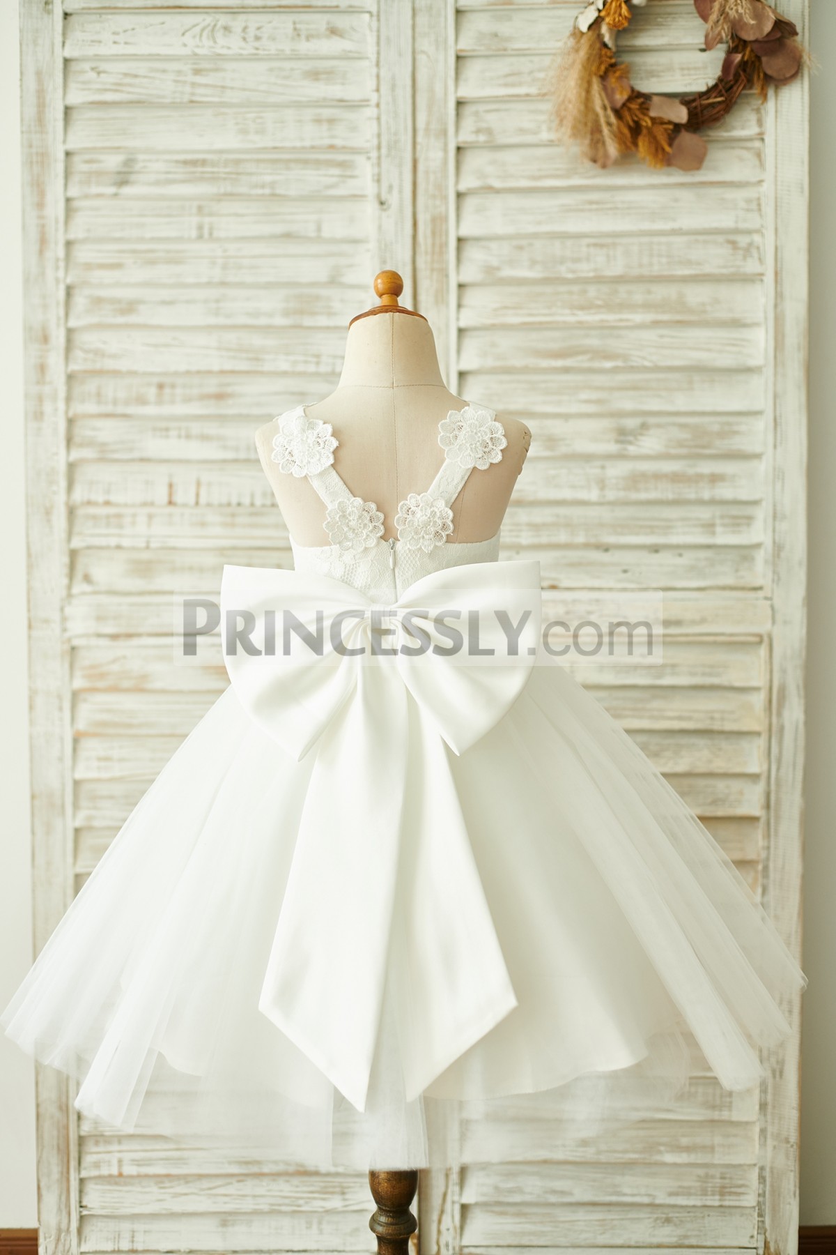 Backless ivory lace tulle wedding baby girl dress